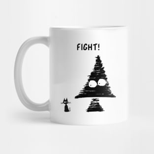 Rigatto – Cat versus Christmas: fight! (black on white) Mug